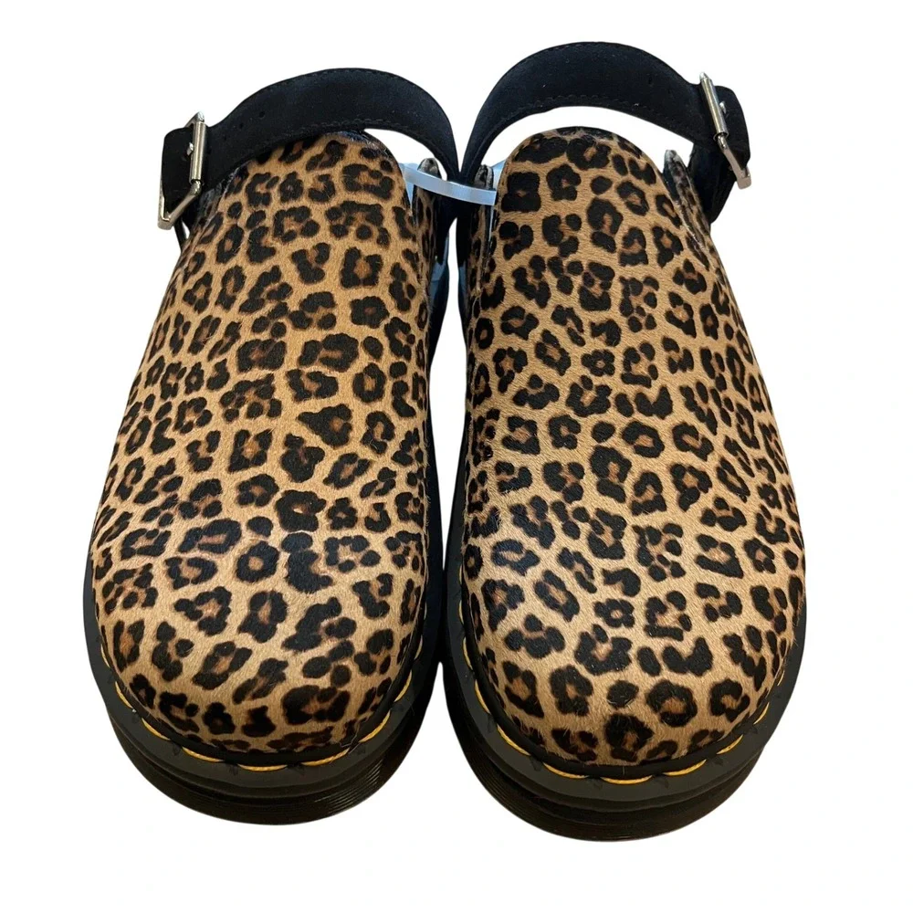 Dr. Martens Zebzag Leopard Print Hair On Leather Mules Clogs Mens 11 Womens 12 - Picture 1 of 8
